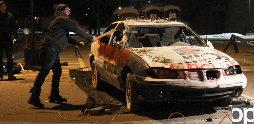 TKE fraternity smashes car for good cause